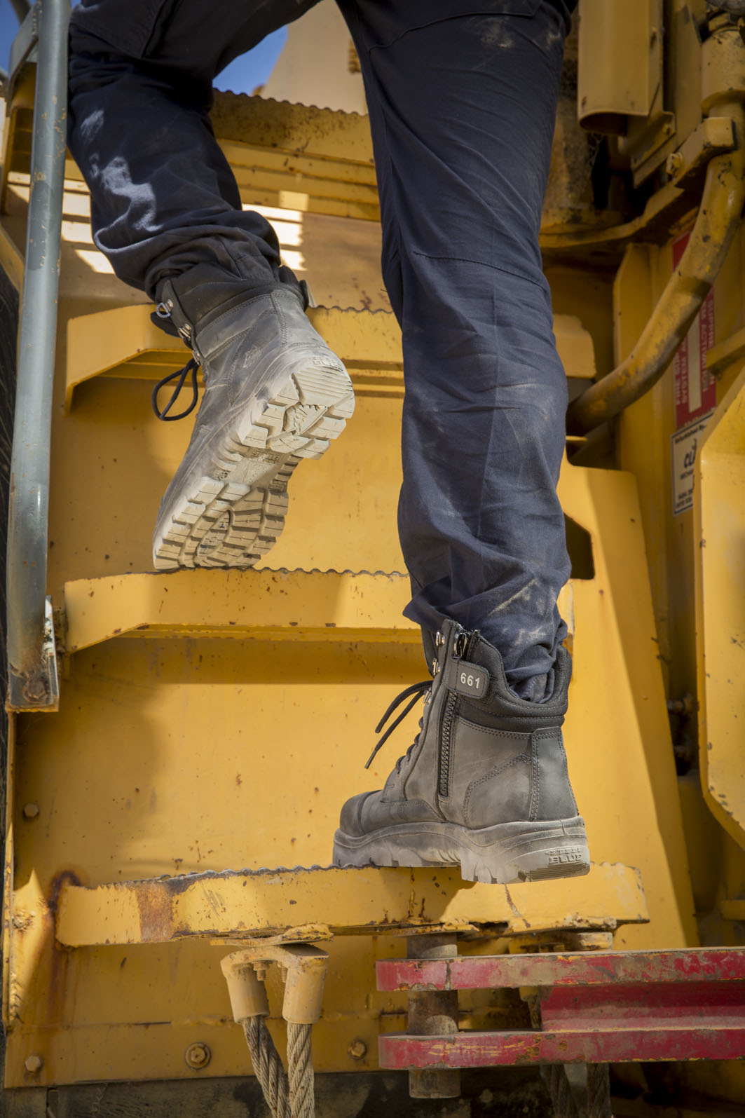 steel blue boots in situ