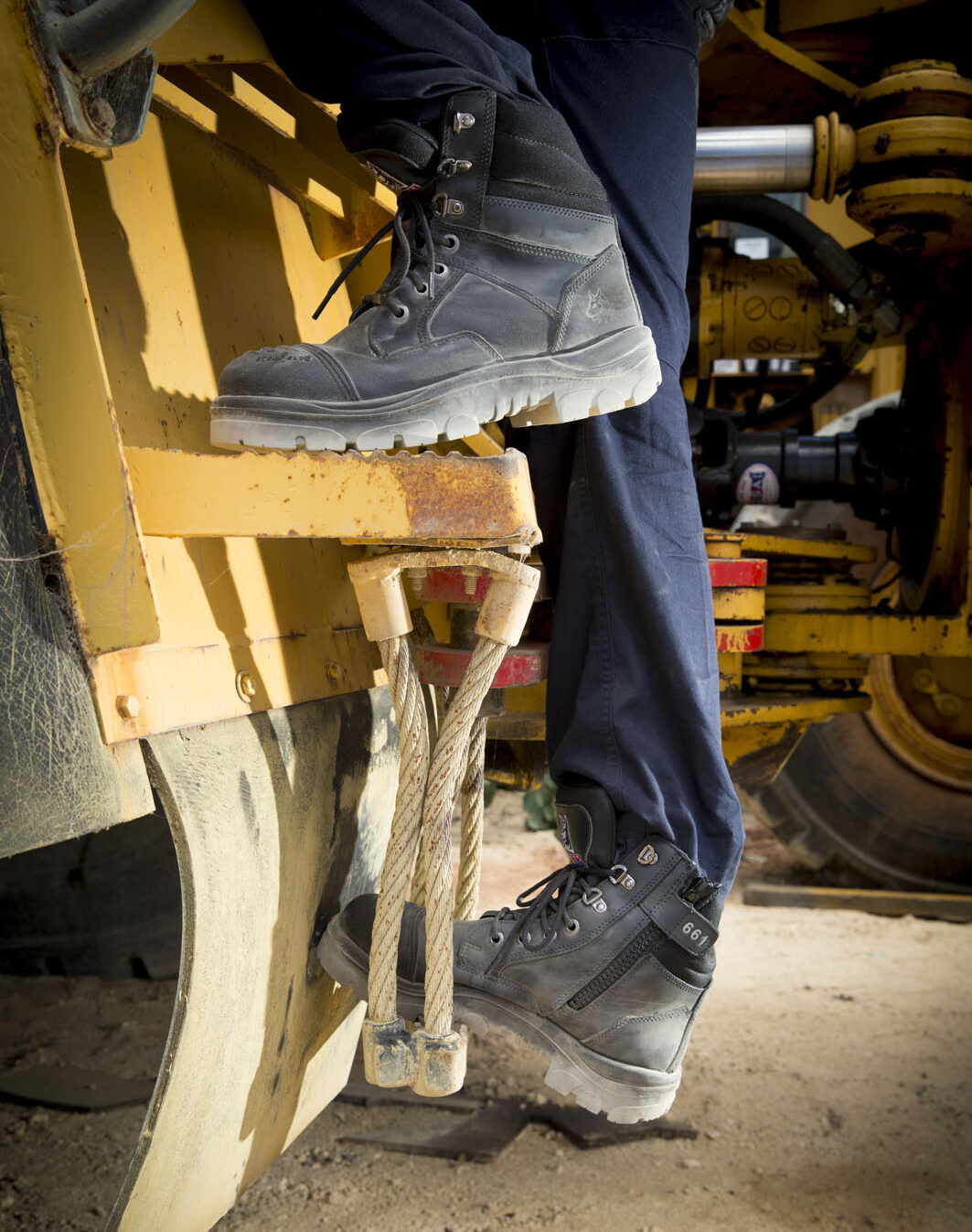 black work boots in the workplace