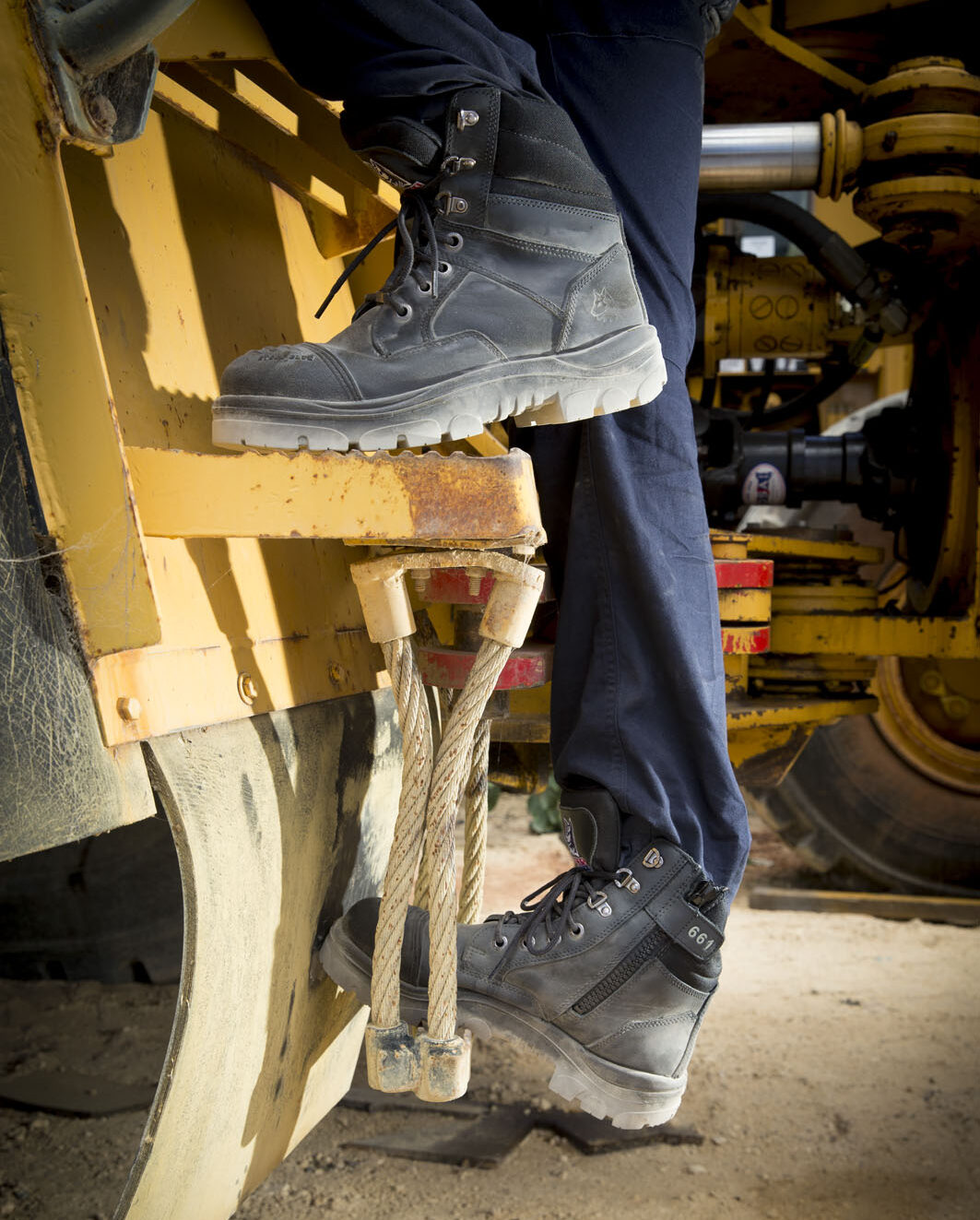 black work boots in the workplace